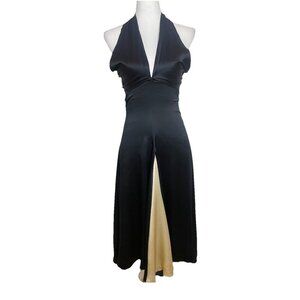 Vintage Mara Hoffman 100% Silk Late 90’s Y2K Era Black Tan Satin Halter Dress S